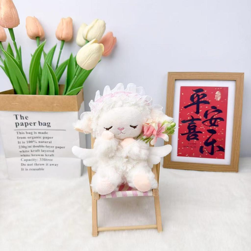 Cute Lamb Plush with Angel Wings & Flower - Children's Comfort Doll & Ornament