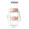 New Insulated Double Drinking Cup with Lid 420ml Portable Handle for Girls, Student Office, Rope Carrying Glass Cup