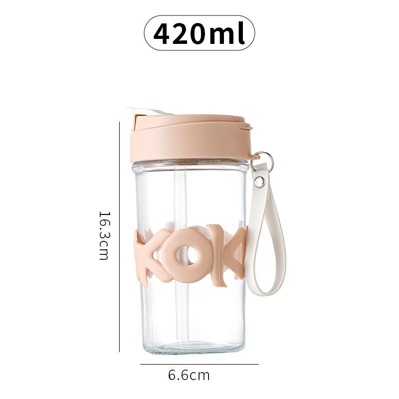 New Insulated Double Drinking Cup with Lid 420ml Portable Handle for Girls, Student Office, Rope Carrying Glass Cup