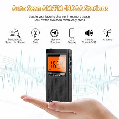 Multi-Band AM/FM/WB Portable Radio with Alarm Clock 3.5mm Audio Output Compact Battery Operated Design