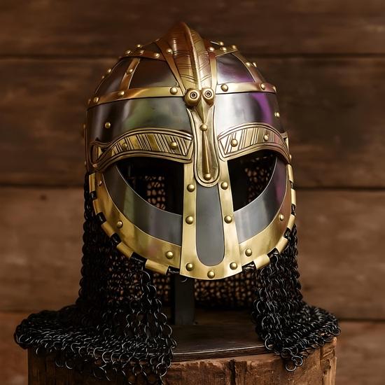 

Medieval Knight Viking Helmet with Chainmail LARP Reenactment Armor Decorative Item Fathers Brothers Gift