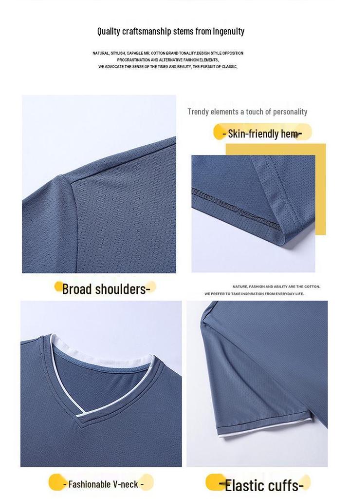 Men's Plus Size Ice Silk V-Neck Short Sleeve Mesh Sports T-Shirt