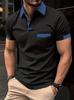 Men Simple Color Block Pocket Printed Polo Shirt