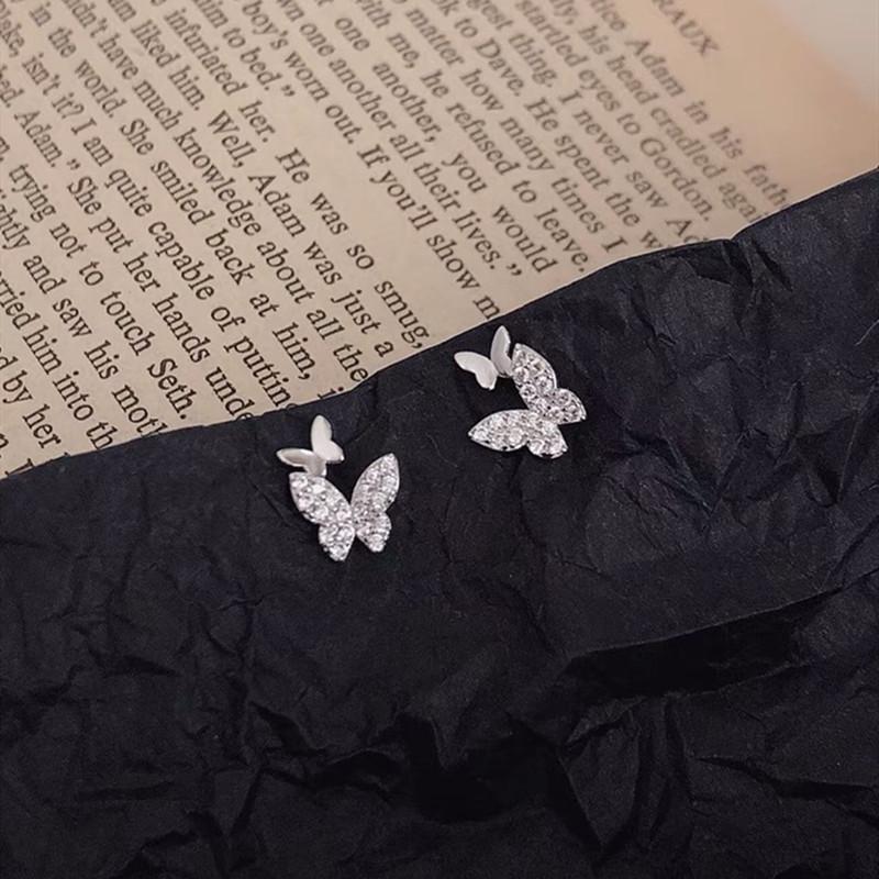 Beixi S925 Sterling Silver Butterfly Stud Earrings for Women - Mini Diamond Design for Everyday Wear