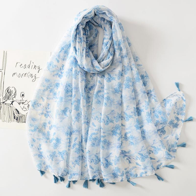 16 Colors Women Fashion Branch Floral Tassel Viscose Shawl Scarf Lady Print Soft Wrap Neck Snood Bufanda Muslim Hijab 180*90Cm