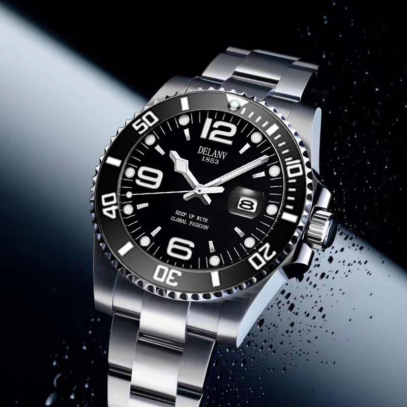 Men’s Fashionable Luminous Quartz Watch with Steel Band and Calendar