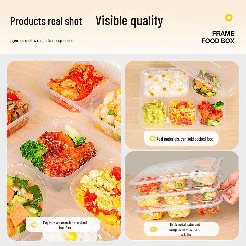 Temeiju Disposable 5-Compartment Rectangular Takeout Meal Box with Lid (150-Pack)