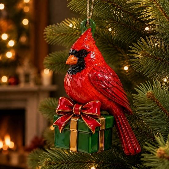 Christmas Tree Hanging Decorations Red Bird Ornament, Acrylic Decor for Holiday Gift Friends Holiday, Festive Pendant Home Party Fireplace, Lovers