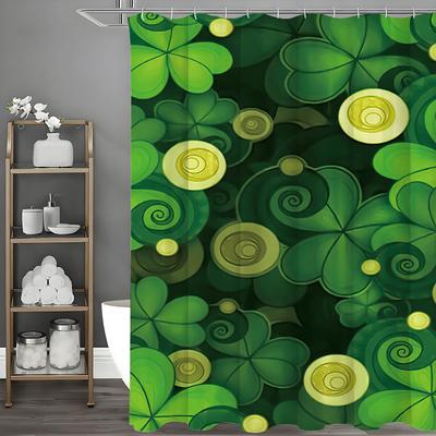 St. Patrick's Day Clover Gold Coin Shower Curtain, Bathroom Decorative Shower Curtain, Waterproof Shower Curtain with Hooks