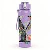 1PC Letter V Floral Monogram Art Print 750ml Color Plastic Sports Water Bottle Leakproof Flip Straw Lid Suitable for Sports Office Home Use