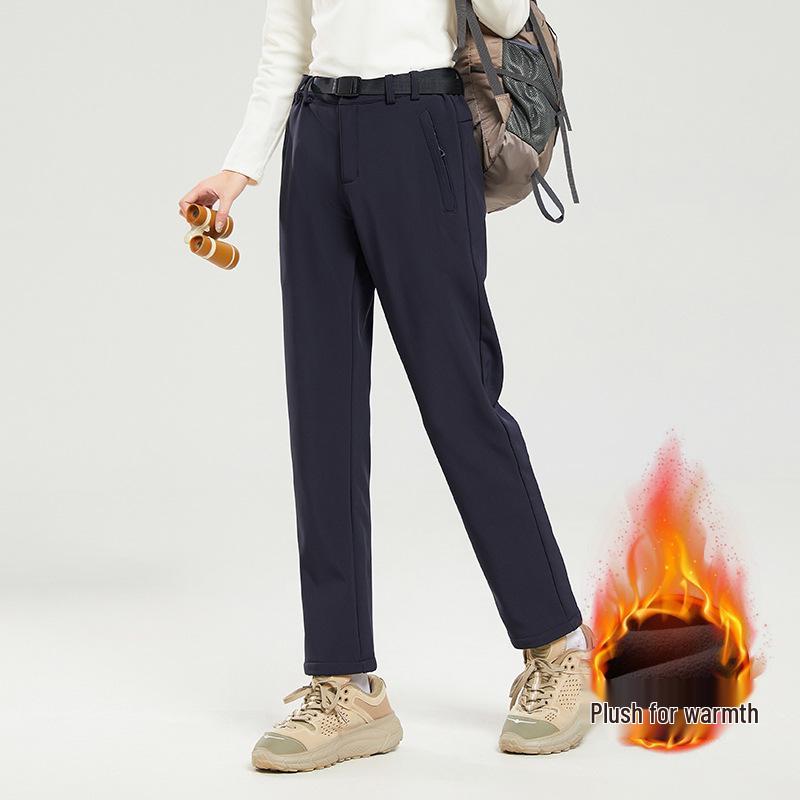 Unisex Fleece-Lined Soft Shell Pants: Warm, Waterproof, Elastic, Straight-Leg for Autumn/Winter Outdoor Hiking & Mountaineering.