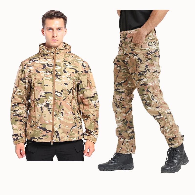 Ensemble pantalon veste softshell X7-511 automne et hiver imperméable et résistant à l'usure polaire sports de plein air chaud tactique outillage homme
