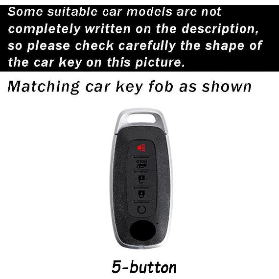 ontto 5-button Key Case Leather Key Fob Shell Cover Fit for Nissan 2023 2024 Rogue Pathfinder X-trail Versa Kicks Ariya