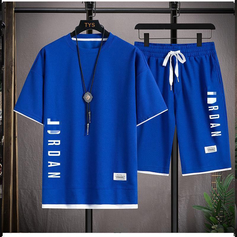 Men's Waffle Knit Short-Sleeve T-Shirt & Shorts Set, Casual Summer Sportswear