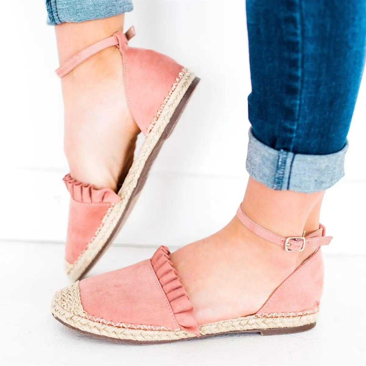 

Летние женские сандалии Модные женские туфли на плоской подошве с закрытым носком Женская обувь Дышащие сандалии 43 розовый