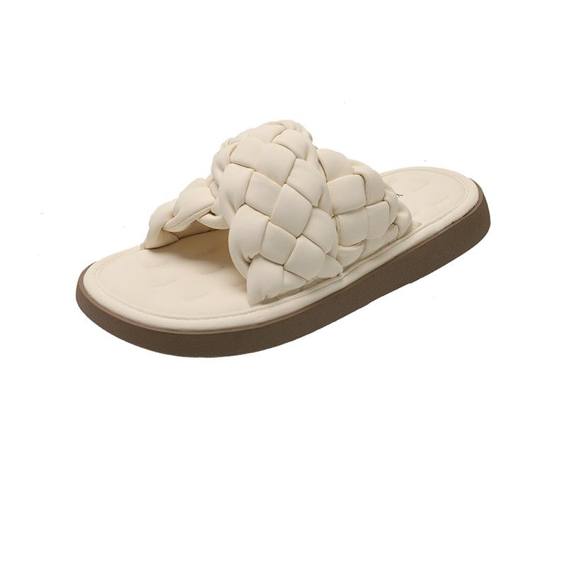 Woven Sofa Slippers Silver Crossed Slippers Women's Soft Bottom Summer Wear Handmade One-word Drag
