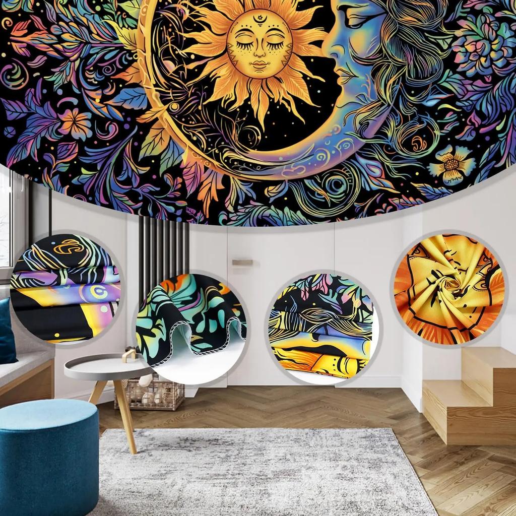 1 Sun Moon Floral Tapestry Single Sided 2D Print Soft Polyester Tapestry Bedroom Living Room Dorm Boho Decor Mystical Vibe Gift