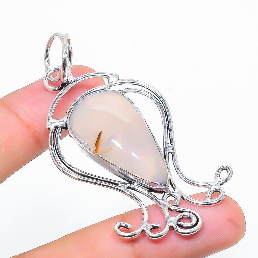 

Подарочный кулон из стерлингового серебра 925 пробы с натуральным агатом Монтаны 2,60 дюйма V4W66