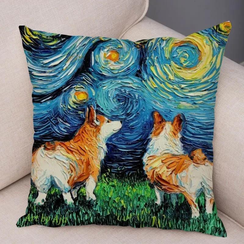 Colorful Pet Shepherd Dog Cushion Cover Pillow Case Pillow Covers Decor Oil Painting Cartoon Animal  Pillowcase 45x45