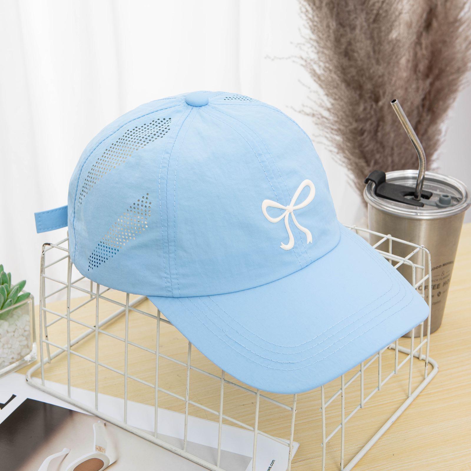 Sommer Dünne Schleife Schnelltrocknende Baseballkappe für Damen Sonnenschutz Schirmmütze Freizeit Studenten Sport Reisen Sonnenhut 56-58cm hellblaue