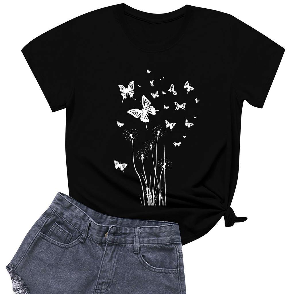 Γυναικεία Μόδα Casual Μπλούζες Πουλόβερ με Μανίκι Κοντό και Στρογγυλή Λαιμόκοψη με Ποικίλα Μοτίβα