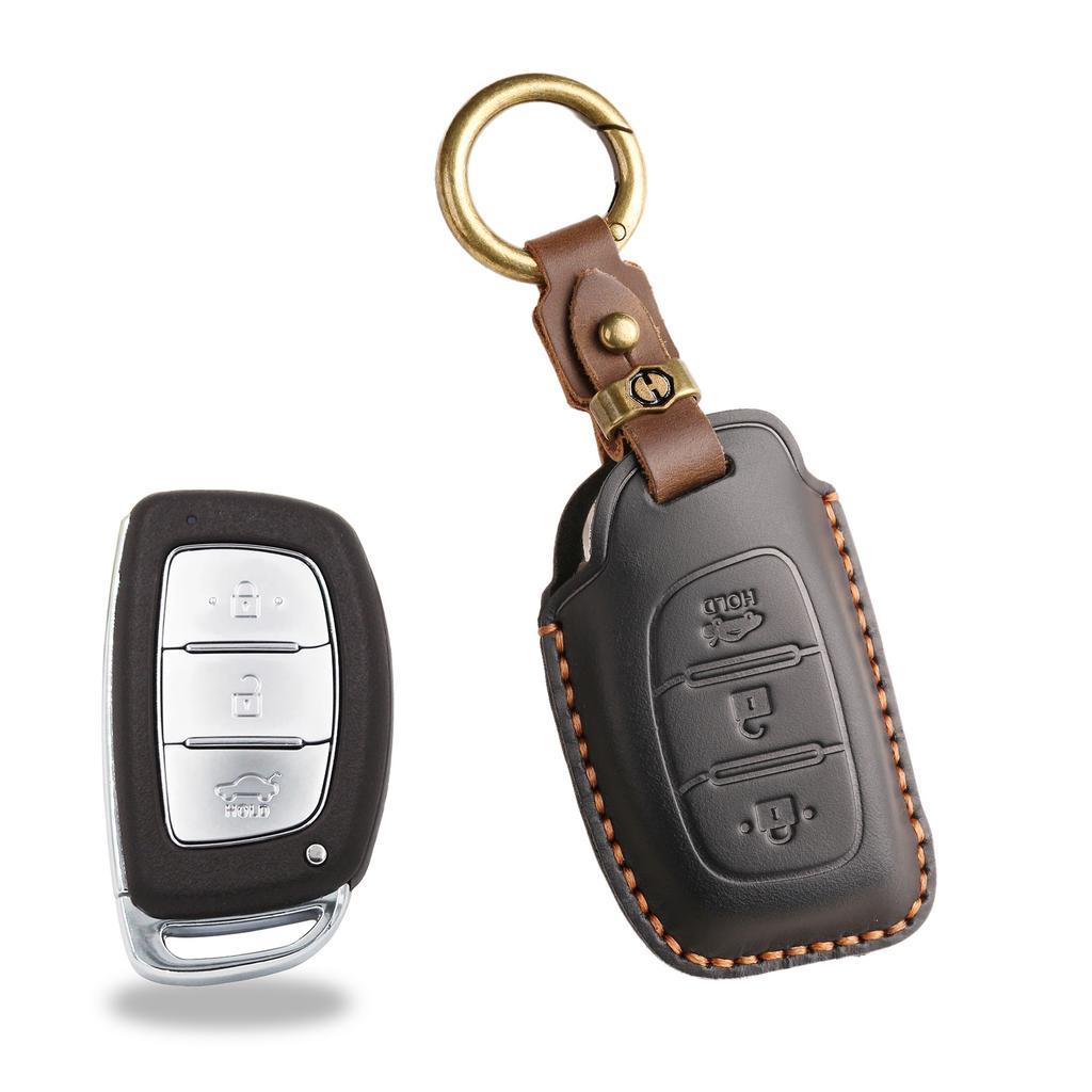 The Retro Key Cover Is Suitable for Beijing Hyundai IX35 Lead Landong Yuena Car Handmade Leather Protective Case Bag.