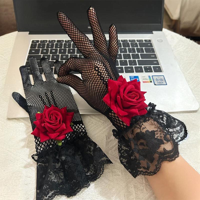 

Сексуальные перчатки-сетка с розами, кружевные тонкие перчатки, свадебный реквизит для сценического выступления