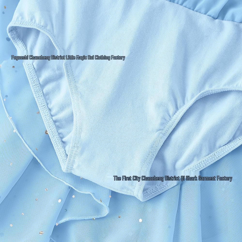 Dětské šifonové taneční šaty s flitry a křížovým zadním dílem pro balet a gymnastiku