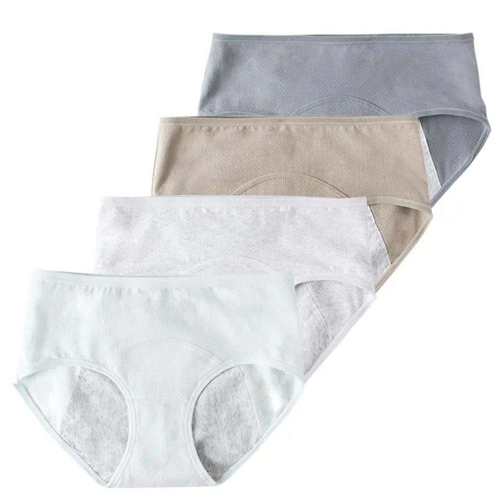 4 Pack Women's Cotton Leakproof Period Panties Middle Waist Comfortable Underwear Army Green Blue Light Green Light Grey