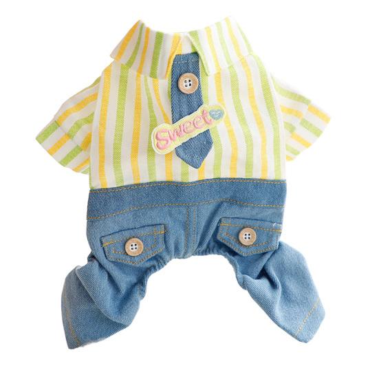 Huaqianguhh Striped Shirt Pet Jumpsuit, Four-Legged Dog Clothes, Denim Pants Outfit, Stylish Onesie Clothes for Small Dogs