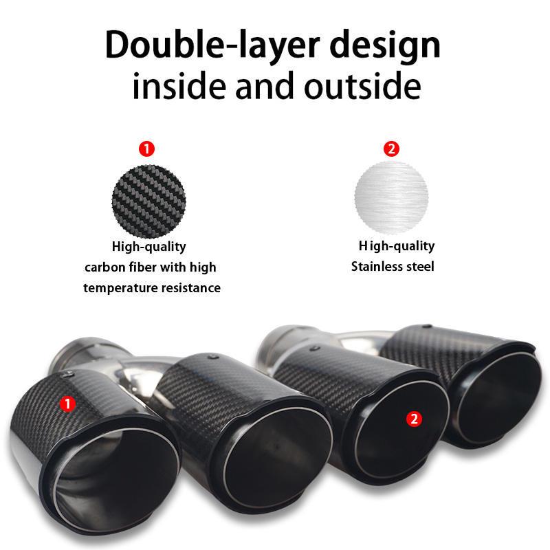 76mm Carbon Fiber Stainless Steel Dual Exhaust Tailpipe for BMW 3 Series