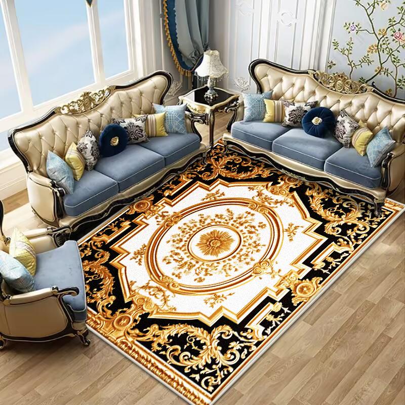 Retro Golden Luxury Carpet Large Living Room Decoration Home Rugs Non-slip Bedroom Mat Customizable Coffee Table Lounge Rugs
