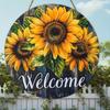 Hisun Tin Sign Vintage Welcome Sunflower Metal Tin Sign Retro Rustic Yellow Sunflower On Dark Wood Round Wall Art Decor Classic Farmhouse Flo