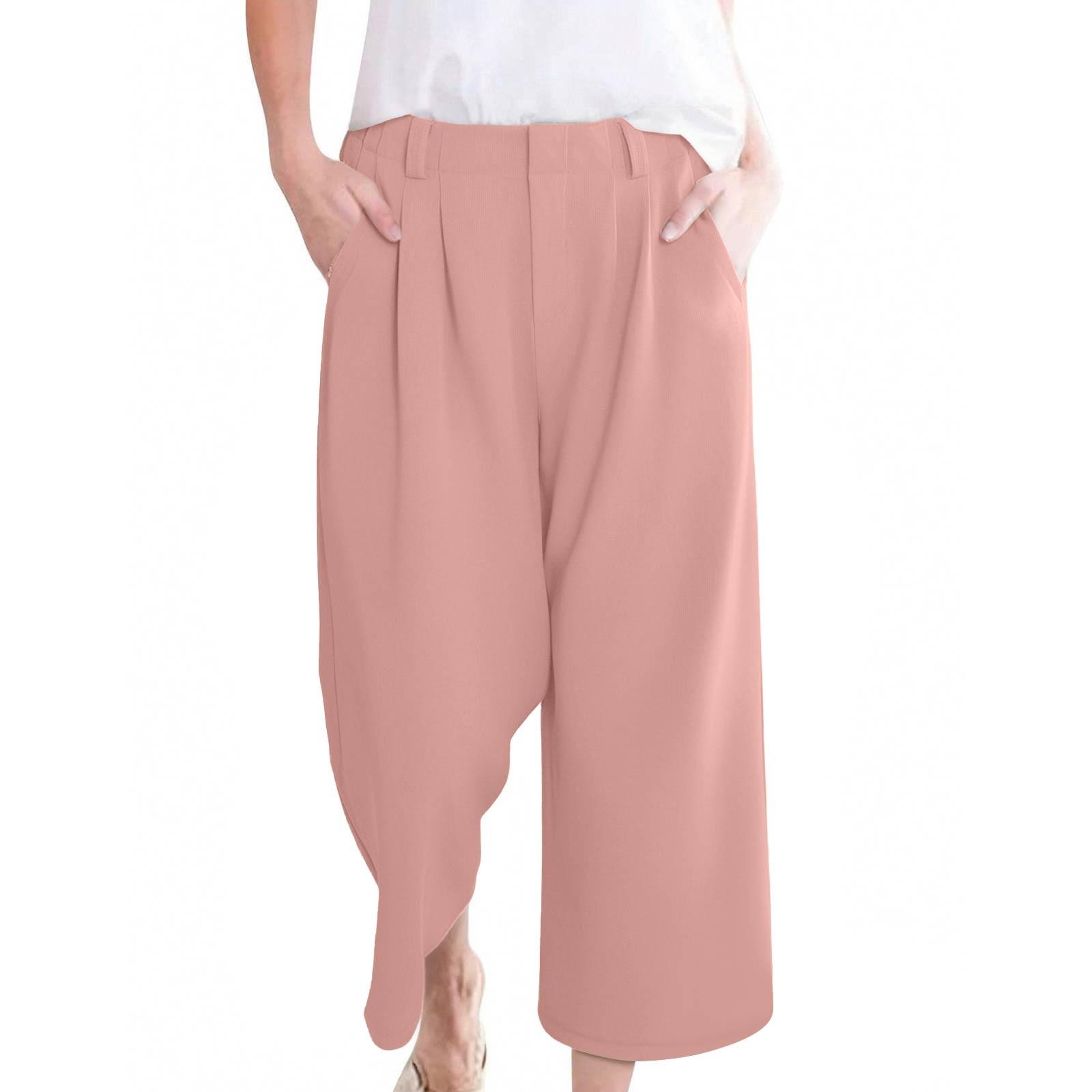 

Женские повседневные прямые брюки однотонные с высокой талией и карманами S розовый