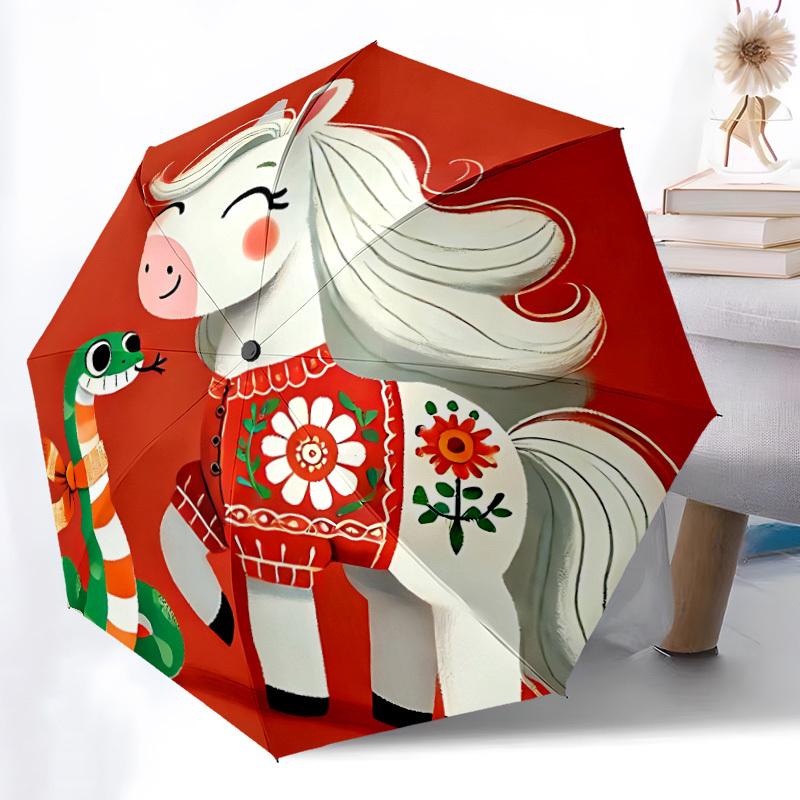 1pc Horse Snake Automatic Open/Close Umbrella Compact Folding Umbrella, All-Season Portable Umbrella for Women/Men, Perfect Gift for Birthdays