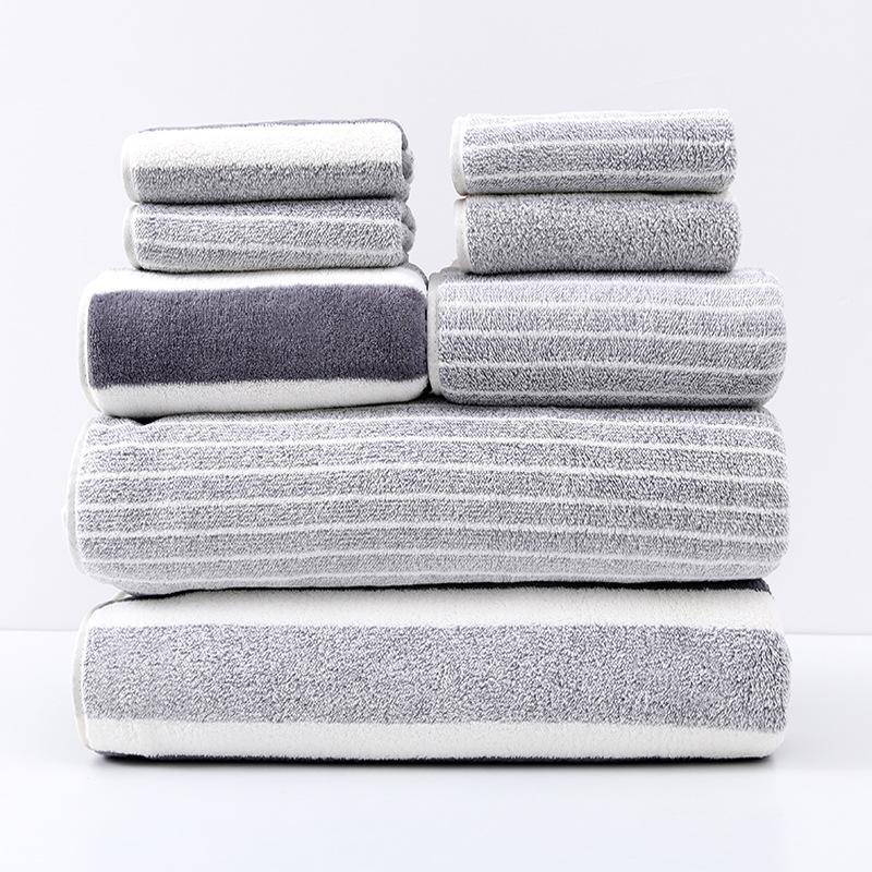 8-Piece Coral Fleece Towel Set Super Soft & Highly Absorbent Bath & Face Towels Narrow & Wide Stripe Design Shedding Resistant for Bathroom Spa