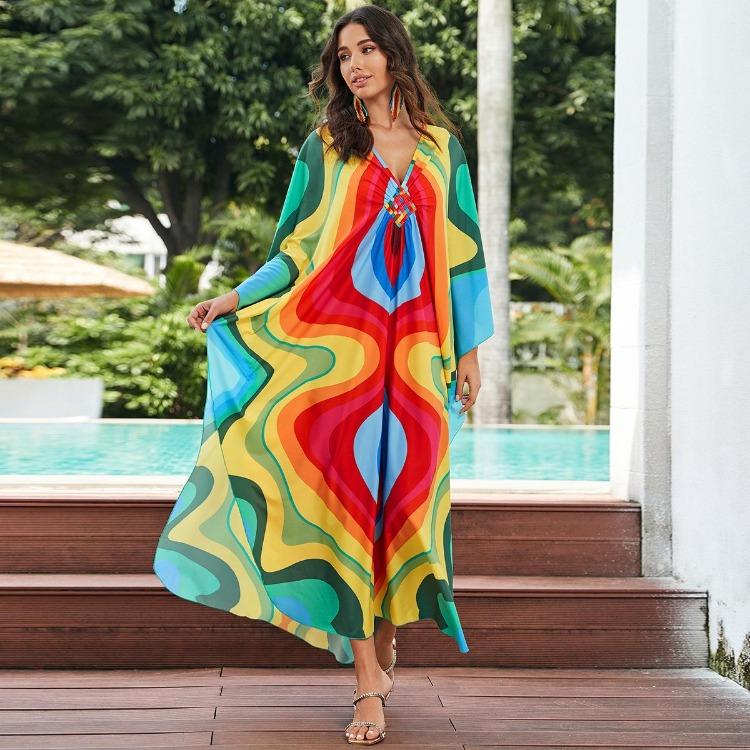 Beach Vacation Women Summer Kaftans Maxi Dresses Printed Cover Ups Swimwear Big Sales Factory Supply Bathing Suits