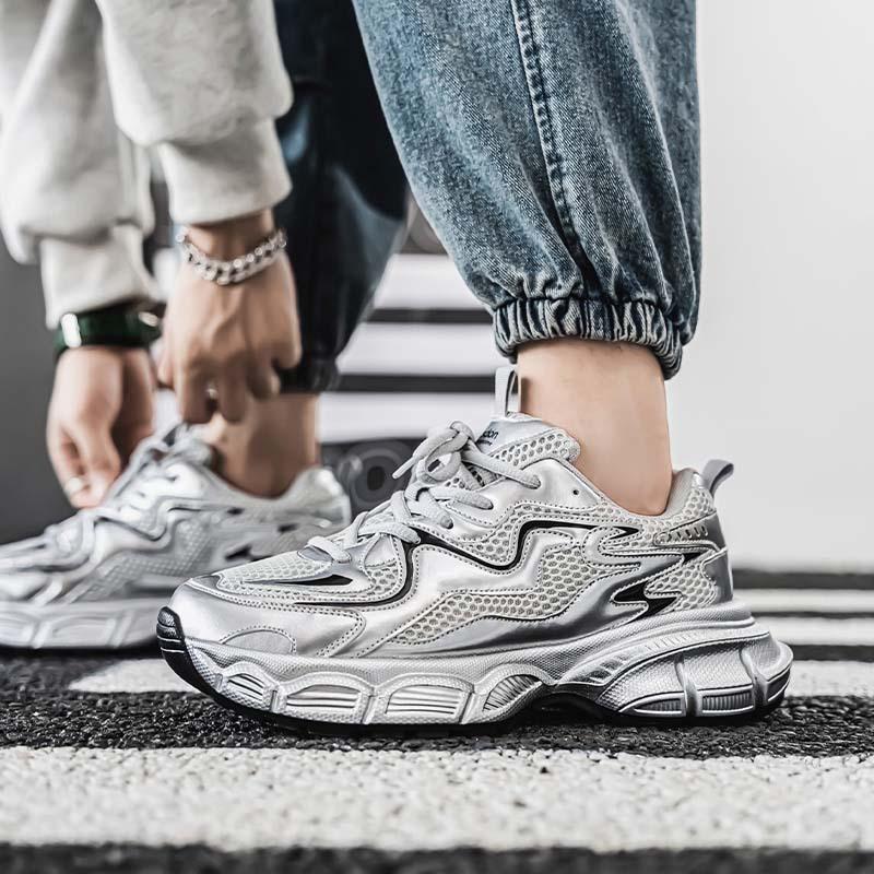 Silver dad shoes men's spring 2025 new high-end Hong Kong style mesh breathable height increase men's sports and leisure shoes