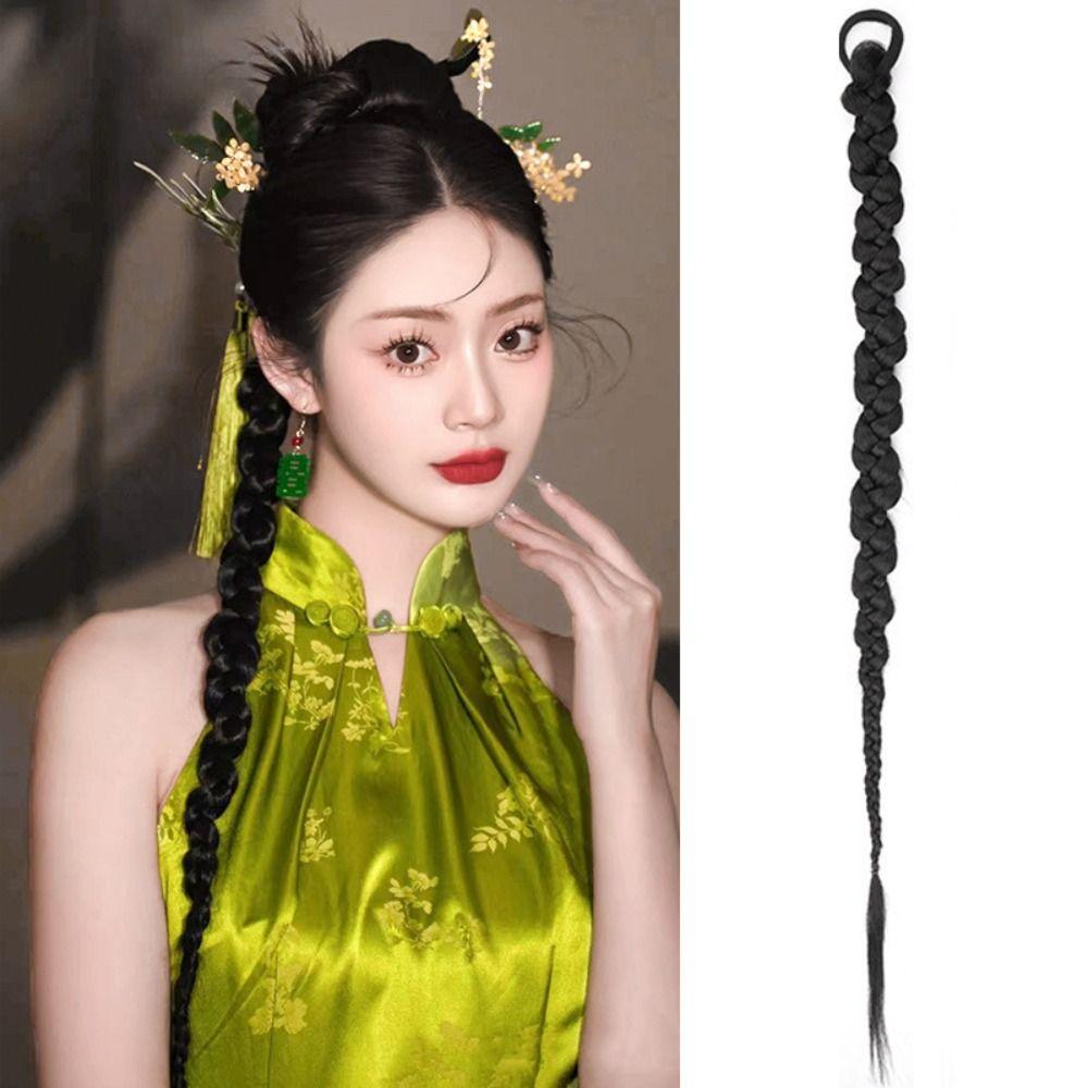 Band Hair Ring Retro Hairpieces Boxing Braids Wig Synthetic Braided Ponytail Long Braiding Braid