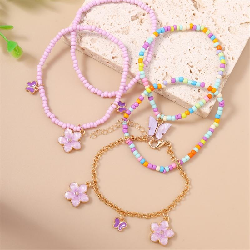 Pack of 5 Handmade Bead Bracelet Colorful Adjustable Wrist Jewelry Charm Bracelet Bead Texture for Various Occasion