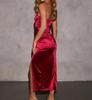 European and American Cross-border New Burgundy Gold Velvet Strapless Dress, High-slit Slim-fit Evening Gown