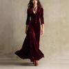 Europäische und amerikanische Damenbekleidung unabhängige Station einfarbig Knopf Revers Dreiviertelärm langes Kleid Kleid Taille Schwingrock