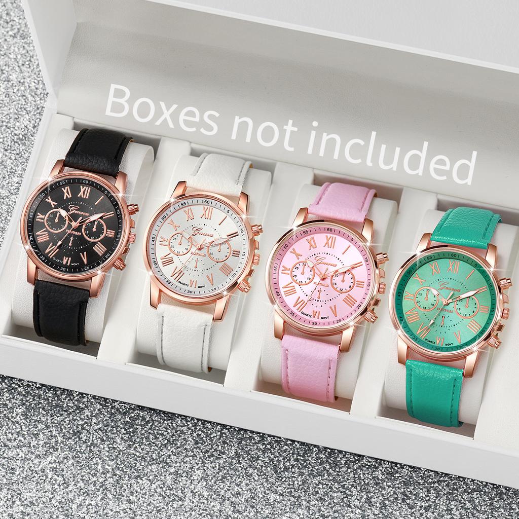 4 STuks/Set Beste Vriendin Vriendin Familie Horloge Mode Multi Kleur Leer Kwarts Horloge Set Veelzijdige Woon- Werkstijl Examen Horloge