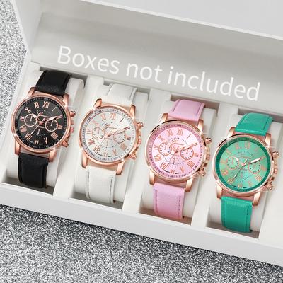 4PCS/Set Best Friend Girlfriend Family Watch Fashion Multi Color Leather Quartz Watch Set Versatile Commuting Style Exam Watch