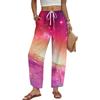 Women Casual Straight Leg Loose Fit Drawstring Waist Tie Dye Gradient Print Wide Leg Pants Elastic Waistband Comfortable Fit