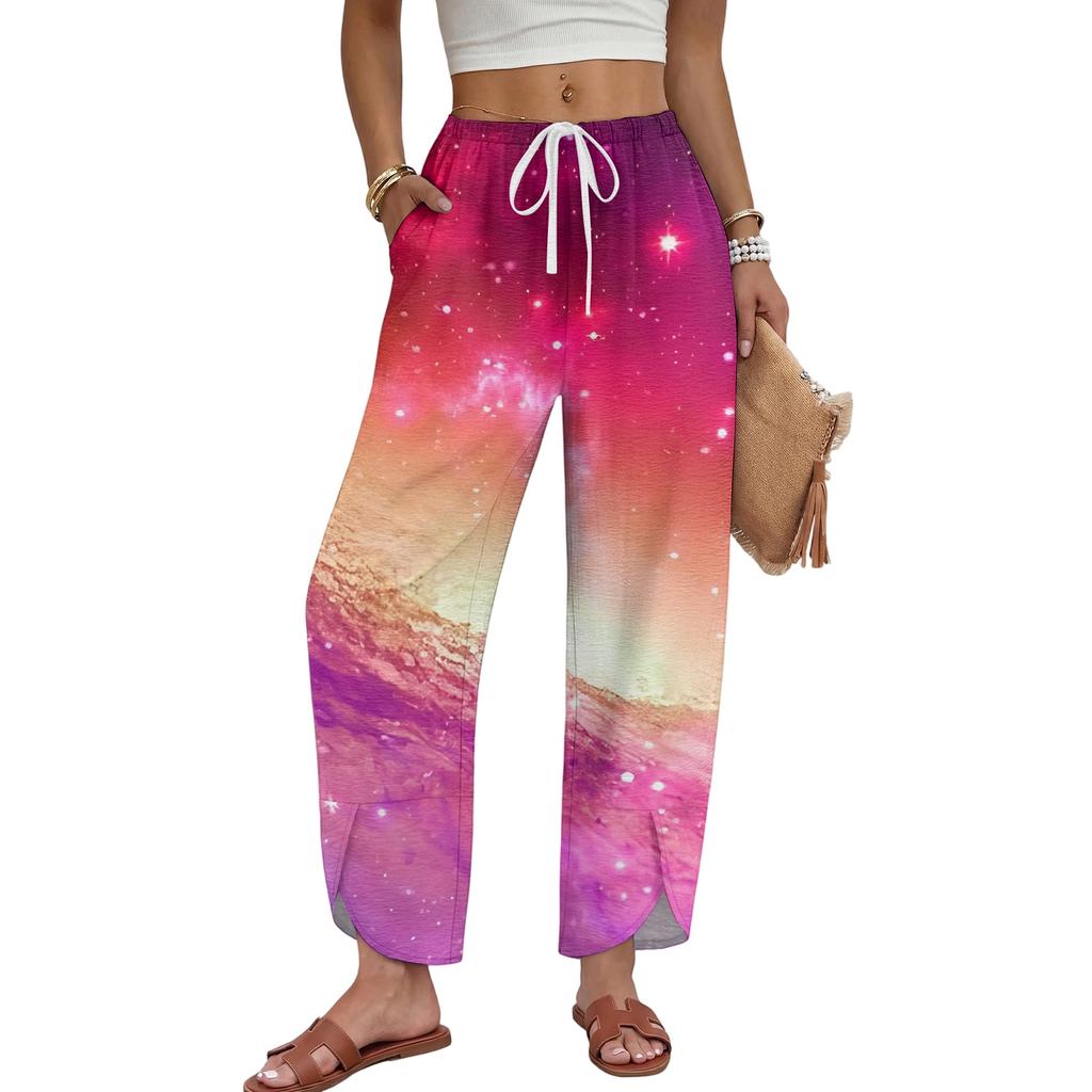 Women Casual Straight Leg Loose Fit Drawstring Waist Tie Dye Gradient Print Wide Leg Pants Elastic Waistband Comfortable Fit