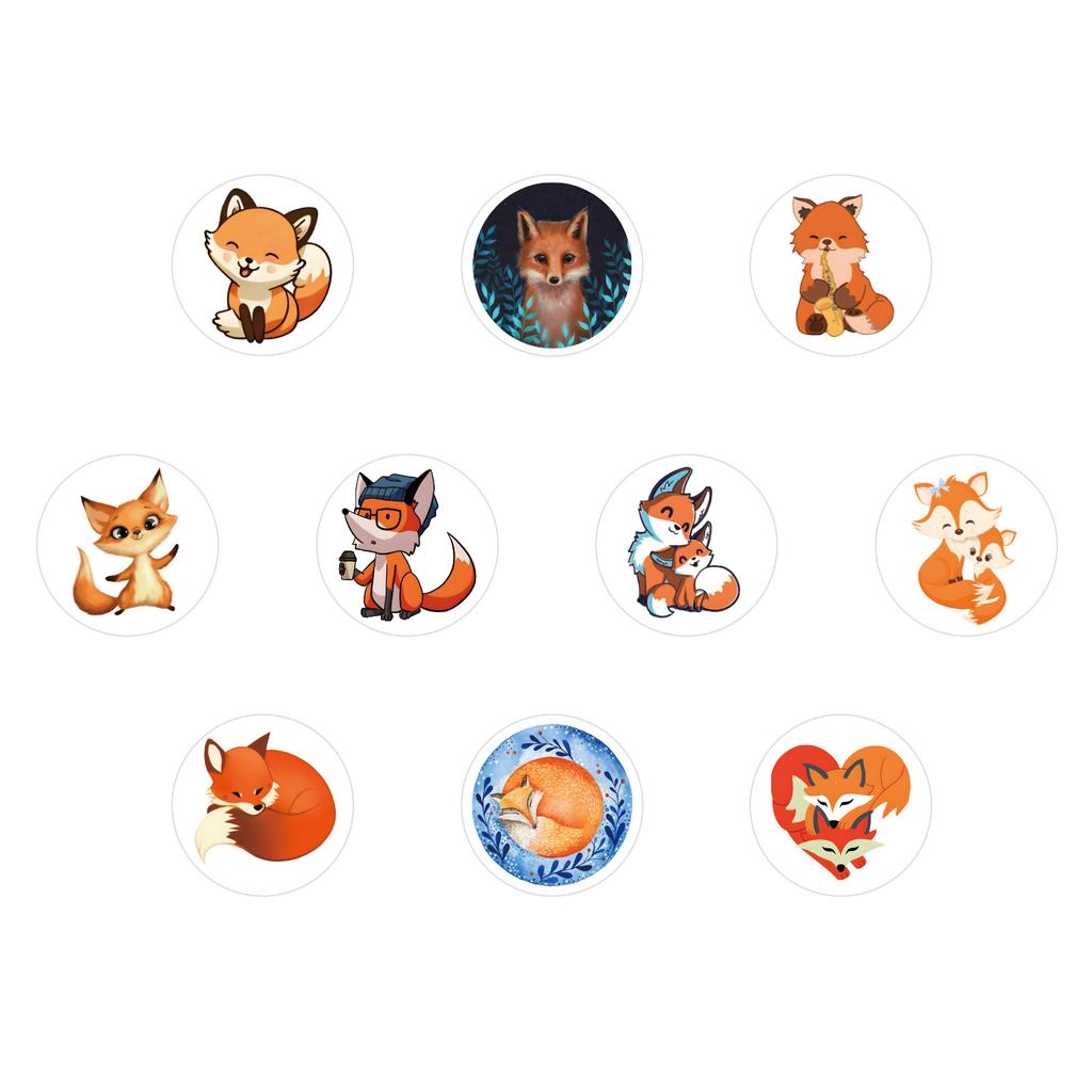 500 Stickers/roll Fox Animal Roll Hand Tent Tape Refrigerator Skateboard Cabinet Cup Mobile Phone Hand Tent Tape