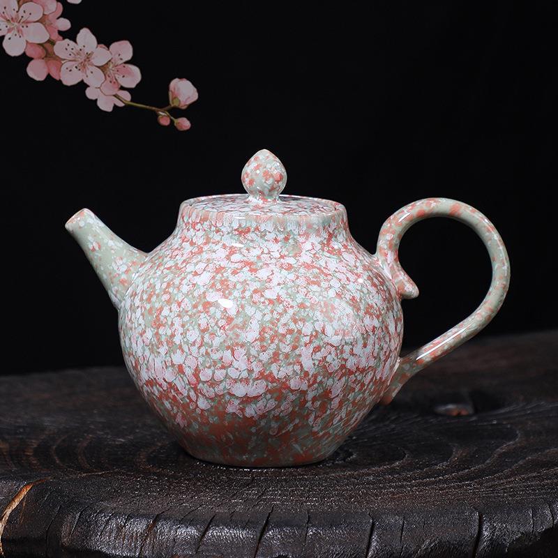 Tetera de cerámica tosca, tetera con forma de flor de nieve, juego de té de cerámica, tetera vintage, tetera occidental Shi, tetera con lámina esmaltada Tianmu