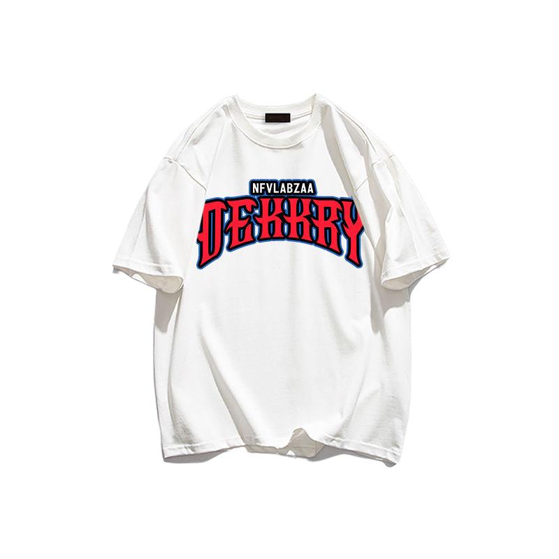 

Весной и летом новые модные американские однотонные с короткими рукавами с буквенным принтом, свободные повседневные спортивные мужские рубашки большого размера с короткими рукавами 3XL белый