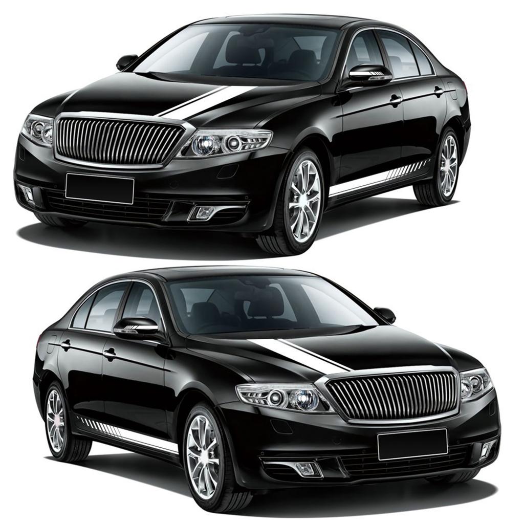 5 PCS Universal White Car Racing Body Side Stripe Skirt Roof Hood Decal Sticker for All Cars PVC Decal